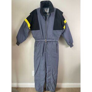 Vintage Tyrolia By Head Mens Large Ski Snowsuit Gray Black Yellow One Piece Suit